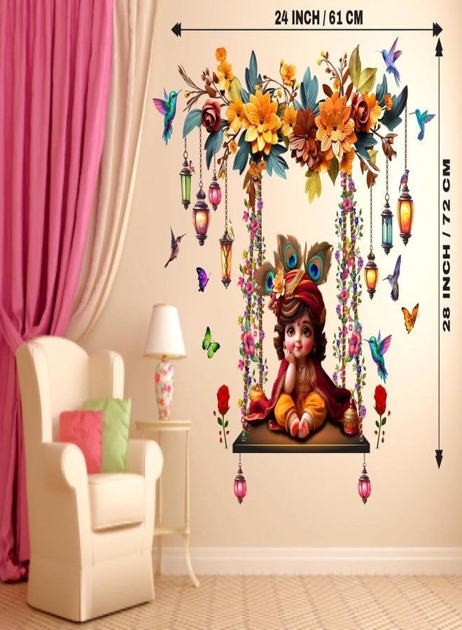 DivineDesigns ملصق حائط لطيف من تصميمات ديفاين ديزاينز، يضم كريشنا جي والفراشات والزهور - Image 3